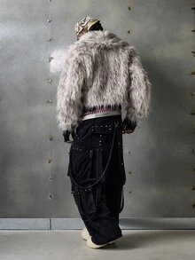 NEON BLANC 男士短款仿毛领外套，秋冬款，情侣装 - 米色 - 查看 3