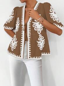 Breezaya 1 pieza Blusa de mujer con manga abullonada, volantes y moño con estampado all-over - Multicolor - Ver 4