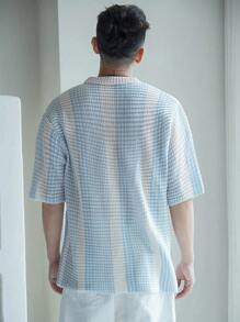 DAZY Men's Summer Color Block Striped Short Sleeve Knit Sweater Vacation - Baby Blue - View 2