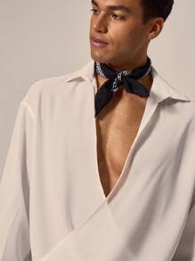 Musero Camisa de manga larga con efecto de gasa drapeada para hombre, parte superior de conjunto, estilo inteligente y callejero para vacaciones, primavera y verano - Blanco - Ver 2