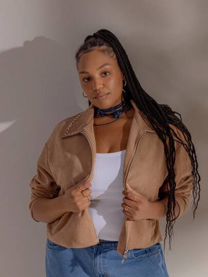 Aralina Curve Fall Winter Plus Size Suedette Stud Zip Through Jacket Country Concert Stockholm Style And Nashville And Teacher Autumn