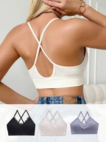 SHEIN 3 Stücke/Set Damen Standard Größe Spitze Patchwork BH Wäsche Set - Verschiedenfarbig - Übersicht 1