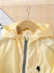 2pcs Toddler Boys' Light Color Zip-Up Hooded Jacket And Dark Color Elastic Cuff Pants Set, Spring/Autumn Chic Outfits For Autumn/Winter - Yellow - View 3
