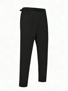 Manfinity Bizformal 男士纯色百搭商务通勤褶裥西装裤 - 黑色 - 查看 3