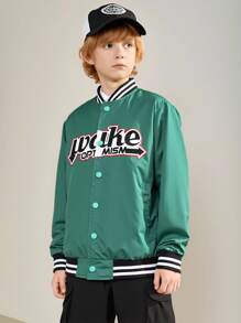 Boys' Minimalist Fashion Cool Embroidered Woven Baseball Jacket Cardigan With Snap Buttons Boys Letterman Jacket Letter Jacket Boys Boys Jacket Baseball Jacket Boys Y2k Clothes Boys - Green - View 1