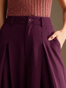 Anewsta Quần ống rộng nữ, Quần âu màu nâu cà phê, Quần ống loe rộng rãi, Phong cách thanh lịch cho mùa thu/đông - Màu Lilac Tím - Xem 6