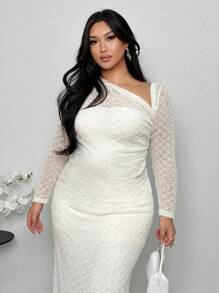 Firerie Vestido elegante y minimalista de moda básica estilo Ins, adecuado para la oficina, el transporte, los festivales de música, los viajes a la playa, de tela texturizada, cuello asimétrico, fruncido, ajustado, estilizador, manga larga, largo maxi, para mujeres, vestido de invitada de boda - Albaricoque - Ver 6