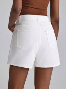 Selenza 优雅手工串珠水钻水洗牛仔短裤 - 白色 - 查看 2