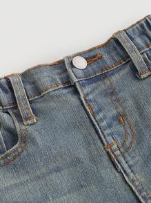 SHEIN Jeans Flare com Lavagem e Bainha Deshilachada para Menina Casual - Lavagem clara - Visão 5