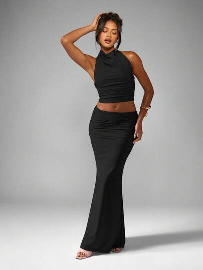 MISSGUIDED Glitter Sequined Textured Sleeveless Two-Piece
