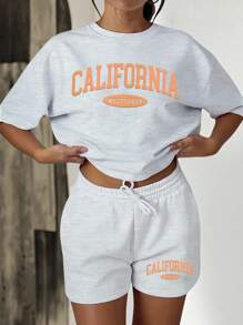 2pcs California Embroidered Towel Set For Women, Suitable For Casual Outfits - Light Grey - View 3