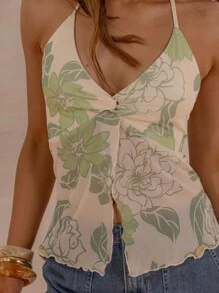 Aralina Women's Vacation Casual Floral Print Twist Back Halter Top - Multicolor - View 5