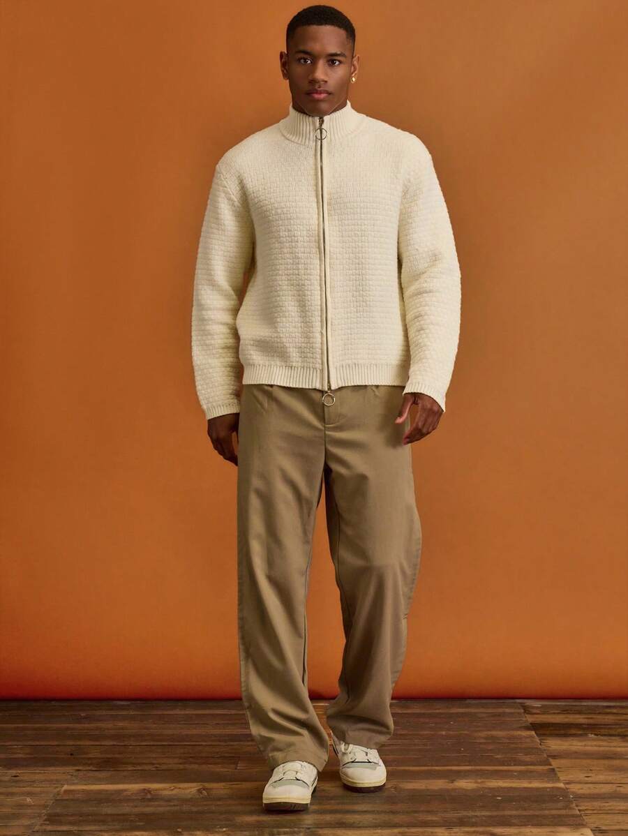 Musero Tailored Overlay Panel Straight Leg Trouser Hook Clasp Fastening Spring Summer Vacation - Coffee Brown - View 1