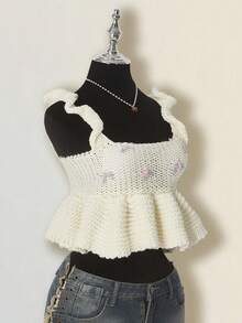 SHEIN ICON Top tricoté court avec broderie florale décontractée