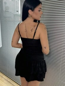 Lucia Bellido 2 Stücke Damen-Set mit Camisole-Top und A-Linien-Minirock mit Rüschenbesatz, Frühling/Sommer