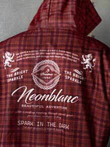 NEON BLANC Men's Fashionable Collegiate Style Red Plaid Knit Hoodie, Vintage Y2K Baggy Streetwear, For Fall, Winter, Holiday - Red - View 6