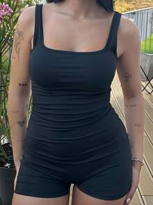 Lucia Bellido Summer Solid Scoop Neck Unitard Romper