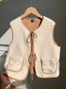 Comfortcana New Autumn Bowknot Strap Fuzzy Round Neck Short Jacket