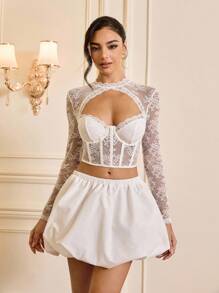 Relinas Women's Hollow Out Lace Top For Holiday Party Clothes