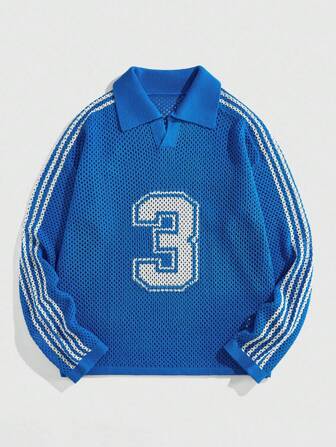 Prep Pull ample à manches longues avec rayures contrastées et imprimé numérique, tricot ajouré, automne hiver