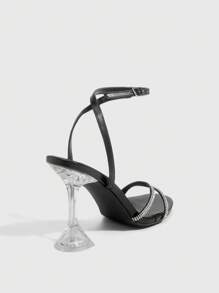CUCCOO SZL Women's Silver Metallic Bowknot Fashionable Sexy Ankle Strap Round Toe Glass Heel High Heel Sandals - Black - View 10