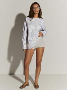 Athîral Women's Loose Fit Round Neck Dropped Shoulder Maple Leaf All-Over Print T-Shirt,Going Out Tops,Fall,Winter,Fall Clothes Plus Size