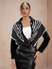SHEIN Unity 1 Set Women's Loose Comfortable Air Layer Shirt And Soft Shawl Fall Cloth For Women - Black - View 3