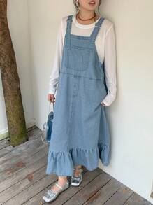 Dazy Plus 女童春夏水洗蓝色吊带宽松休闲长裙
