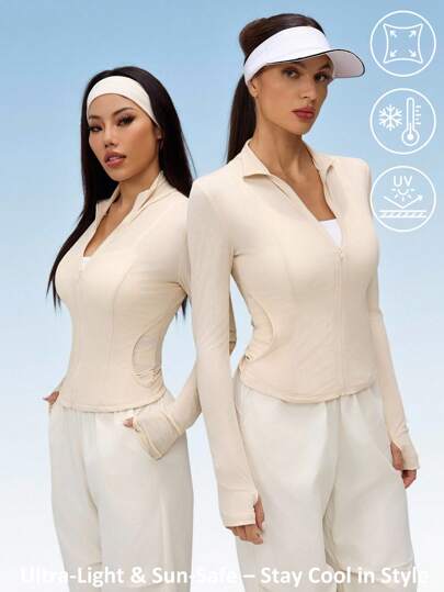 SHEIN Tall 女士时尚休闲夏季运动女士防晒紫外线夹克轻便户外夹克休闲长袖连帽夹克防晒紫外线全拉链上衣，适合秋冬日常穿着