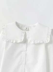 Maija Kids Maija Kids 白色休闲女童衬衫，常规版型，彼得潘领设计。女童白色衬衫，女童长袖衬衫，少女白色衬衫，女童荷叶边领衬衫，女童翻领衬衫，白色荷叶边领衬衫，白色衬衫，白色荷叶边领衬衫，女童长袖白色衬衫，白色衬衫，白色纽扣衬衫，秋冬季 - 白色 - 查看 8