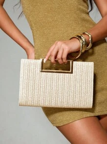 CUCCOO SZL 新款时尚女士编织手提包，百搭女士单肩包，适合度假、海滩、商务通勤、休闲、简约、海滩度假必备 - 米色 - 查看 4