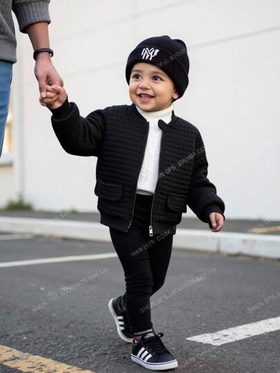 Baby Boy Contrast Color Casual Sports Street Style Zip-Up Jacket, Suitable For Home, Outdoor, Sports, Spring/Autumn/Winter Fall