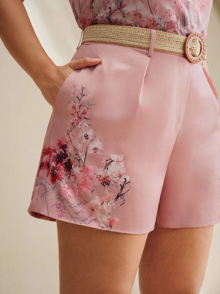 New Vintage Floral Print Plus Size Shorts