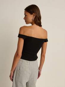 Nöista 露肩上衣，配有可调节金属扣肩带，正面有褶饰 - 藍色 - 查看 2