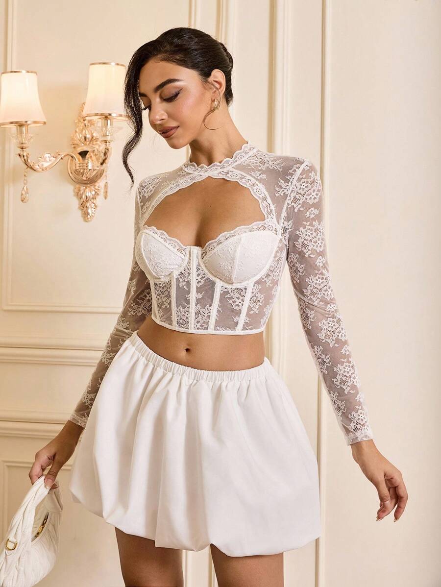 Relinas Women's Hollow Out Lace Top For Holiday Party Clothes