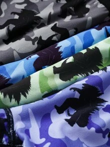 GODZILLAxKONG X SHEIN 4pcs Young Boy 4pcs Comfortable Monster & Camouflage Print Boxer Briefs,Soft & Comfortable