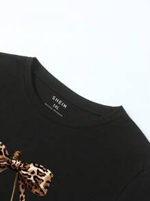 SHEIN Áo thun cổ tròn tay ngắn in họa tiết quả anh đào cỡ lớn dành cho nữ, mùa hè - màu đen - Xem 3