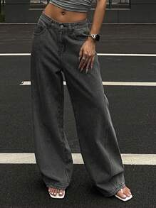 DAZY 女式宽松休闲灰色牛仔裤 - 灰色 - 查看 5