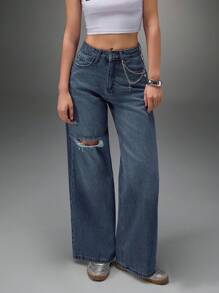 CasuGlow LOW WAIST VINTAGE CUTOUT CASUAL LOOSE JEAN - Blue - View 7