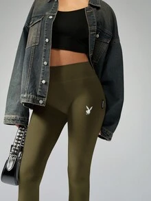 Missguided x Playboy Bunny Logo High Waisted Leggings Sculpting Compression Fit Smooth Seamless Casual Fall Winter Perfect For Layering