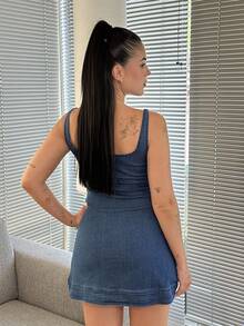 Lucia Bellido 海滩度假 夏季文艺复兴博览会 乡村音乐会 千禧年毕业典礼 外出音乐节 机场装 复活节波西米亚风女装蓝色牛仔装 夏季上衣 夏季母亲节毕业装 牛仔连衣裙 - 深色水洗藍 - 查看 2