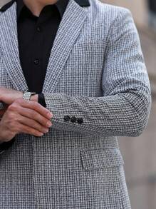 Manfinity Bizformal Áo khoác nam cổ ve kẻ caro tay dài cài một hàng khuy thường ngày Áo khoác nam Áo khoác nam Áo khoác nam thời trang nam - Đen và trắng - Xem 6