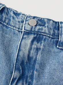 SHEIN Y2K 垃圾朋克女童宽松破洞星星拼色撞色阔腿男友牛仔裤，校园风，街头潮流 - 淺藍色 - 查看 3