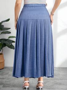 Modelyn Plus Size High Waist A-Line Pleated Skirt, Versatile Vintage Style, Flattering, Spring/Summer - Blue - View 2