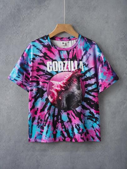 GODZILLAxKONG X SHEIN Tween Boy Monster Graphic Casual Outdoor Round Neck Loose Short Sleeve T-Shirt, Summer