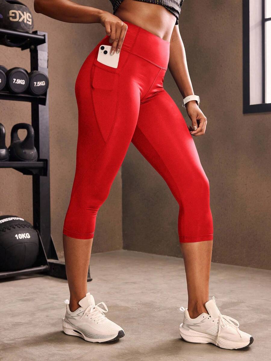 Powerista Red Capri Leggings With Pockets Women Red Capri Pants Yoga Pants - Red - View 1