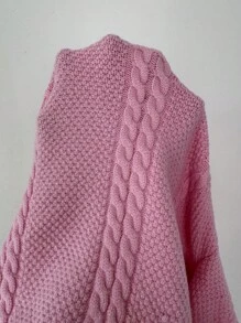 Elenzga 女式扭纹图案长袖单排扣短款针织开衫 - 粉色 - 查看 3