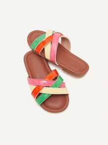 1 Pair Summer Colorblock Crisscross Fashionable Cute Comfortable Versatile Flat Baby Girl Slippers - Multicolor - View 6