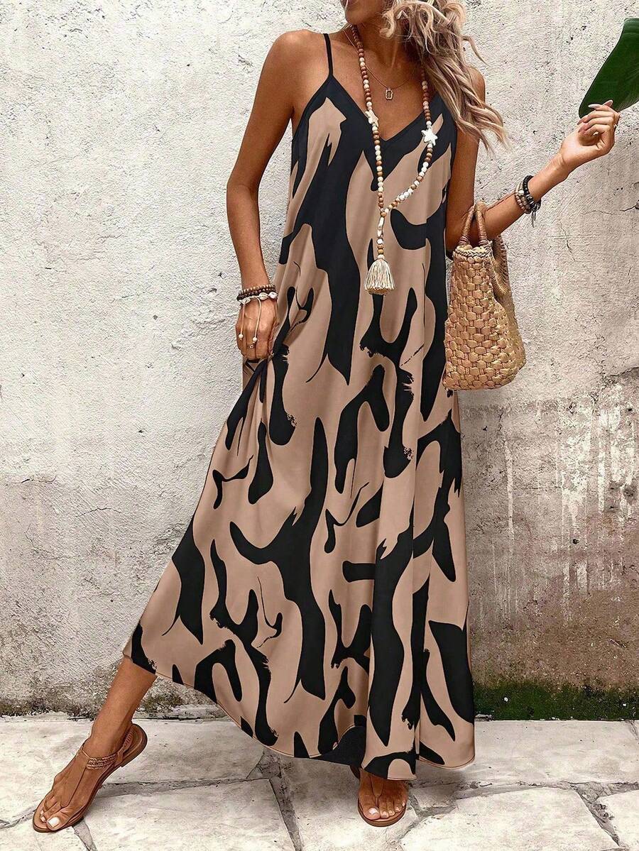 SHEIN PETITE Women's Floral Print A-Line Loose Fit Vacation & Casual Sleeveless Dress