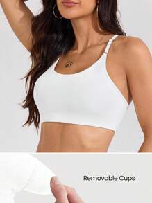 Easithlete 女士户外健身、跑步、锻炼、瑜伽运动文胸 - 白色 - 查看 3